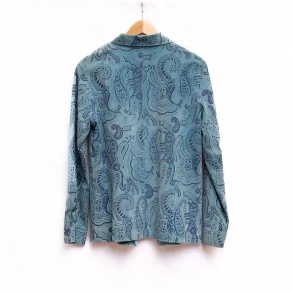 Revue Blue Suede Leather Paisley Blazer Shirt Jacket M Boho Western Y2K - Picture 2 of 10